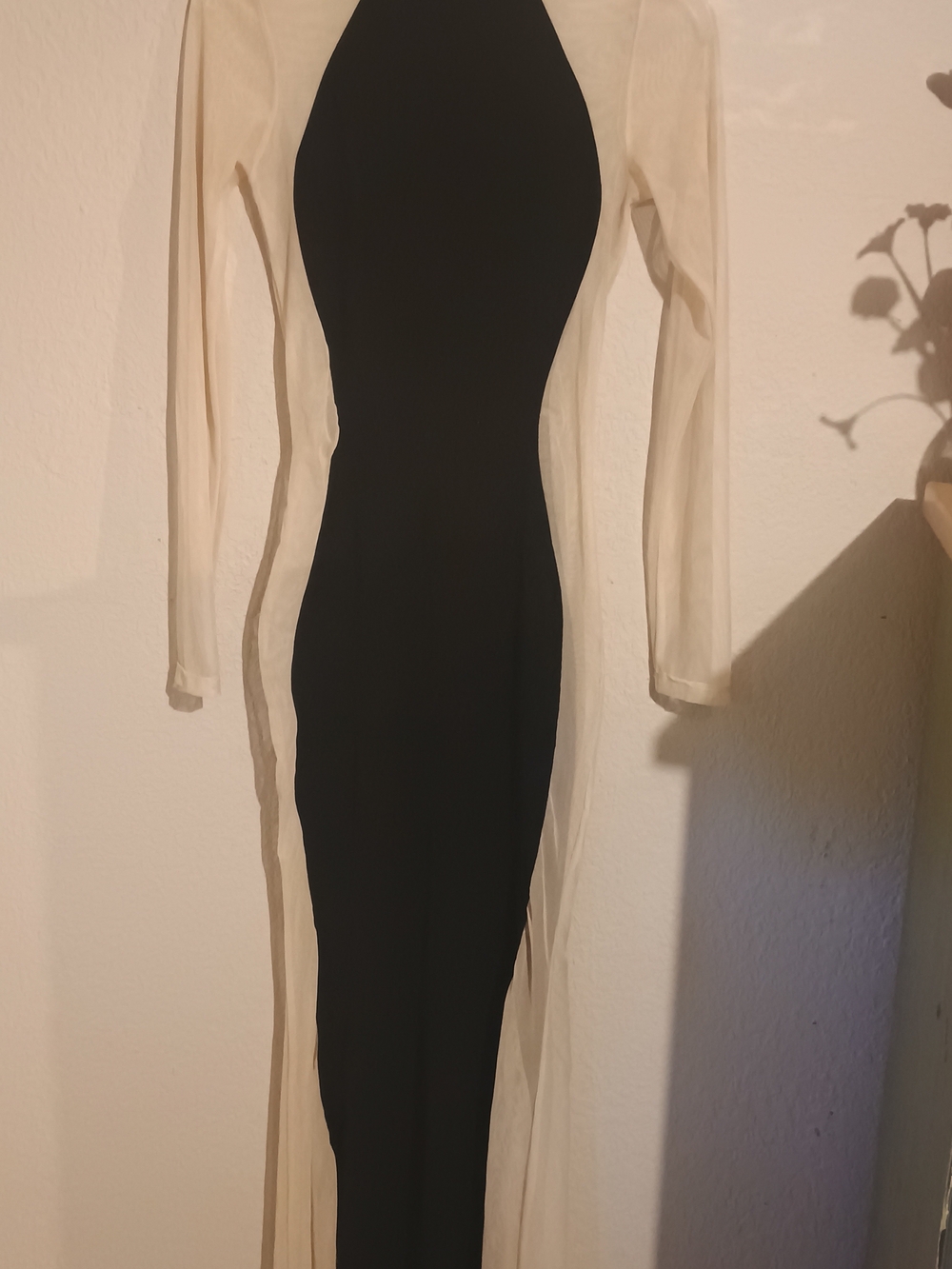 Black Dress with Cream Sheer Long Sleeves and Side Panels